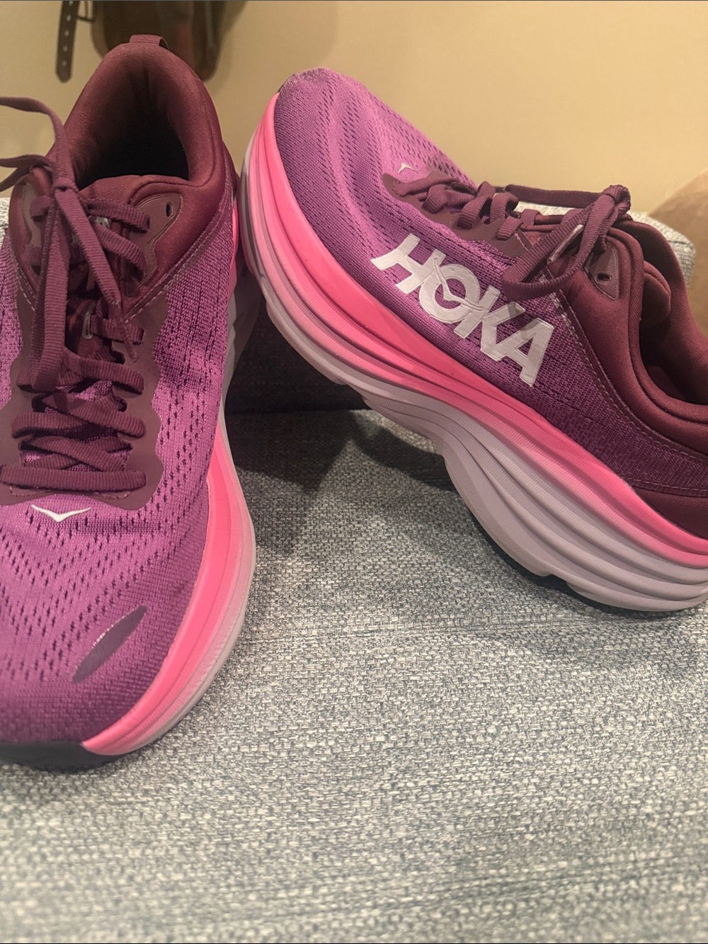 Hoka bondi 8Women's Plum and Hot Pink Running Shoes